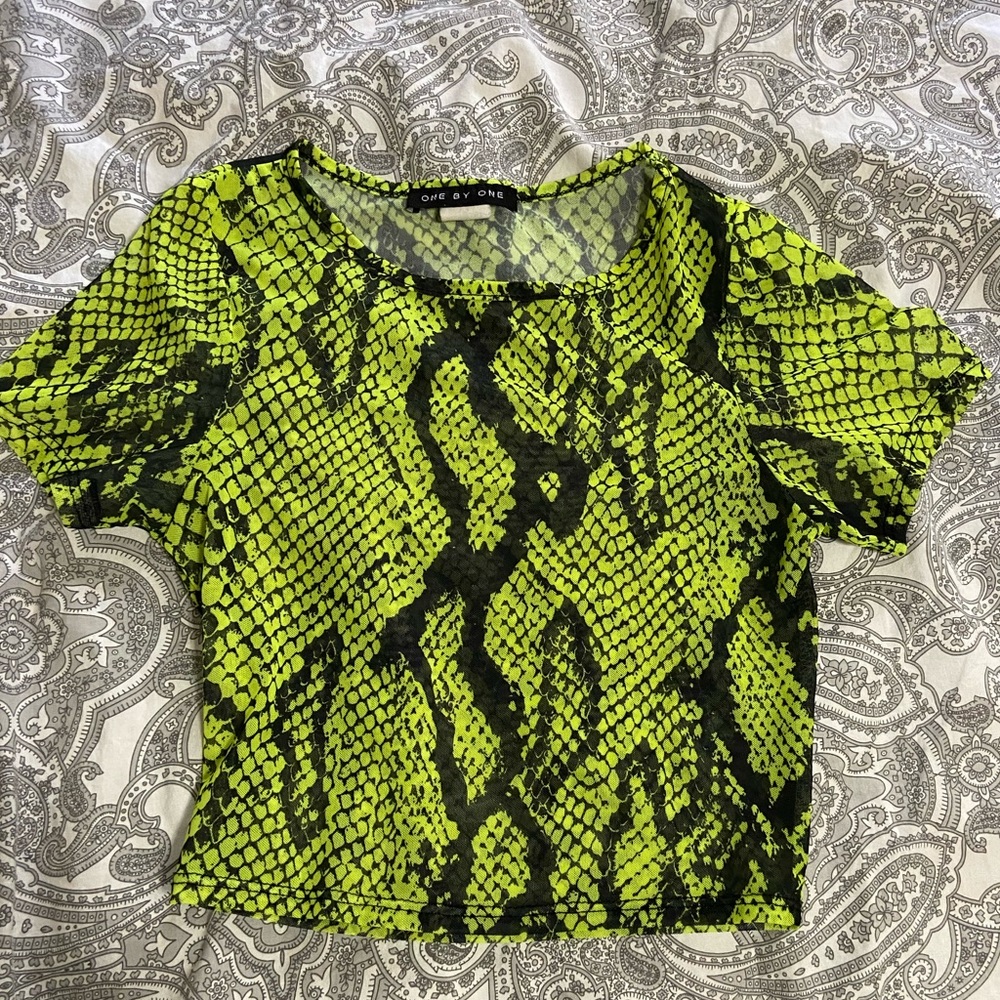Snakeskin mesh crop top
